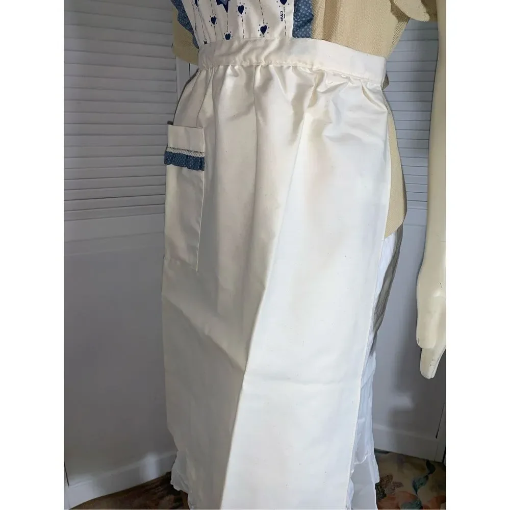 NWOT Vintage Full Apron Blue Country Kitchen Blue Hearts Adult Size‎